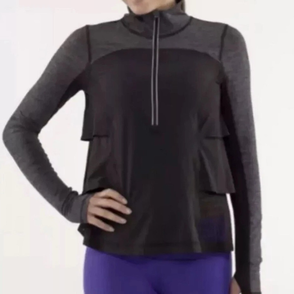 Lululemon Sunrunner Half Zip Tiered Black and Gray Long Sleeve Pullover SZ 8
